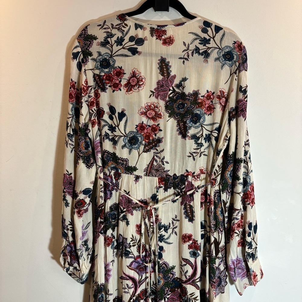 PATRONS OF PEACE Sz M Floral Faux Wrap Balloon Cuffed Sleeves Deep-V Maxi  Dress - Picture 11 of 14